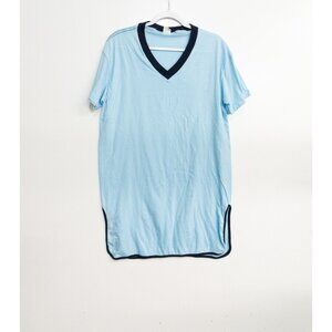 Ched by Anvil Womens Blue Polycotton Over Size Tee V Neck Short Sleeve One Size
